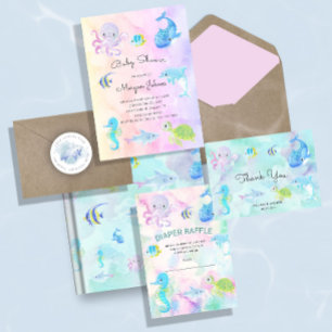 Invitación Cute Under the Sea Diaper Raffle Ticket Card