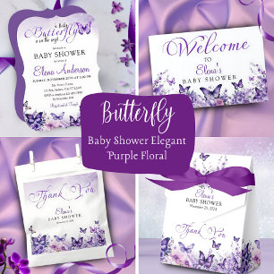 Tarjeta De Agradecimiento Mariposa Baby Shower Elegant Purple Floral