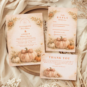 Tarjeta De Confirmación De Asistencia Boda de Otoño con Lazo Coqueto de Calabaza