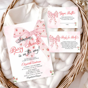 Invitación Fresa Berry Sweet Pink Bow Cute Baby Shower