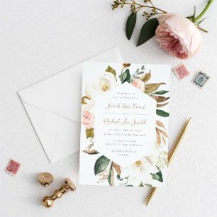 Invitación Elegante floral Magnolia Beige Boda Neutral