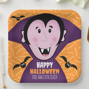 Tarjeta Drácula de vampiro golpea a los niños cuelgan feli