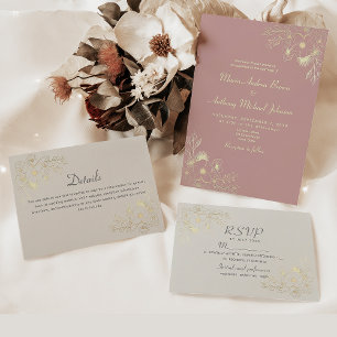 Invitación Boda Floral Neutral Rosa Polvoriento