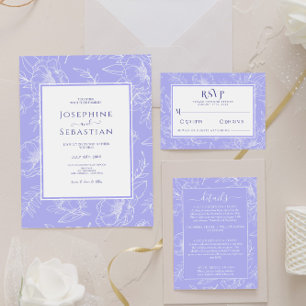Invitación Elegante Periwinkle Floral Boda moderno hecho a ma