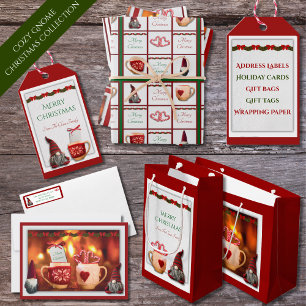 Tarjeta plana de Navidad de gnomo festivo rojo aco