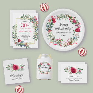 Invitación Floral de rosa blanca roja Holly 30 Fiesta de cump