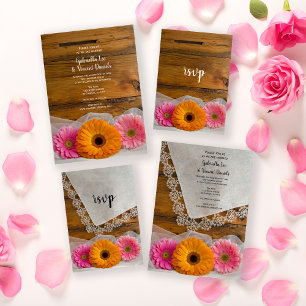 Daisy Trio y Lace Country Barn Wedding RSVP