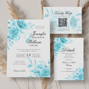 Invitaciones Acrílicas Elegante Boda Rosas Turquesa Tema Floral