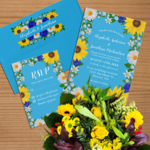 Invitación Boda floral azul cielo de verano