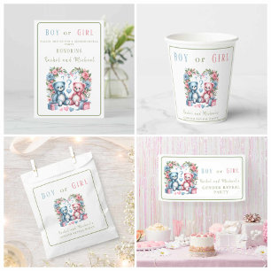 Invitación Revelación de género fiesta de bebé Oso Teddy azul