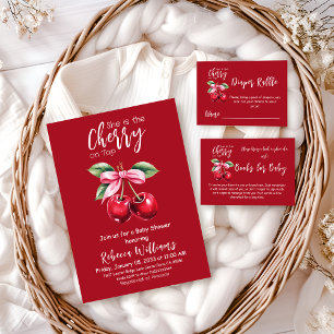Invitación Cherry rojo en la cima Coquette Bow rosa Baby Show