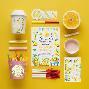 Invitación Watercolor Lemonade Stand Primer Fiesta de cumplea