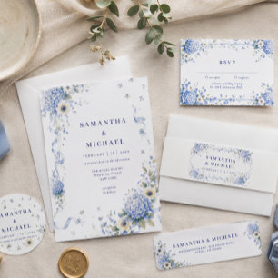 Servilleta De Papel Flores Azules Marineras Boda Minimalista Moderna