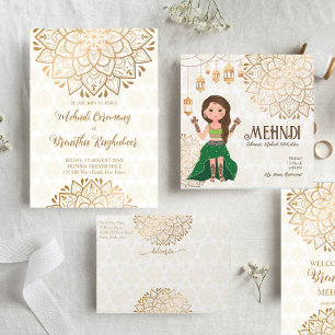 Invitación al presupuesto de Mehndi con una linda 
