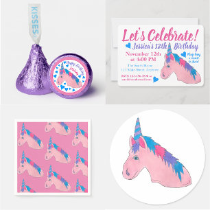 Invitación Celebremos la fiesta de cumpleaños de Unicornio Pú