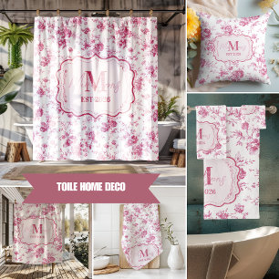 Paño De Cocina Monograma floral de toile rosa personalizado