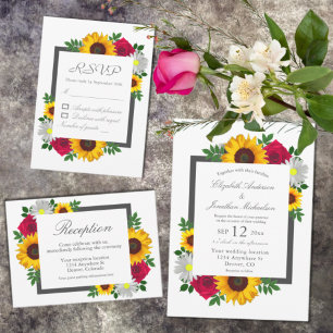 Tarjeta De Confirmación De Asistencia Rosa de girasol Daisy Autumn Boda floral