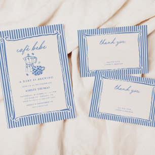 Tarjeta De Agradecimiento Fiesta de Bebé con Rayas Azules Vintage