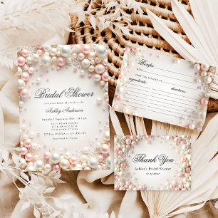 Elegante tarjeta de receta de Pearls Bridal Shower