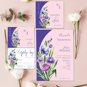 Purple Floral Rubor Elegant Wedding Save the Date