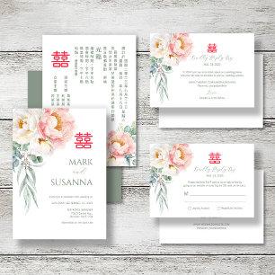 Invitación Boda elegante chino de doble felicidad