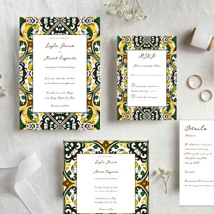 Invitación Boda de azulejos de Talavera amarillo verde