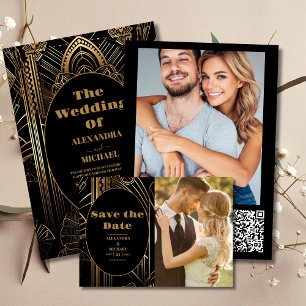 Invitación Todo En Uno Boda geométrico Art Deco