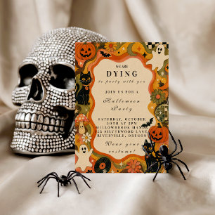 Pegatina Redonda Fiesta de Halloween Retro Vintage Elegante