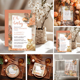 Invitación Boho Palm deja Hydrangeas Fox Oh Baby Shower