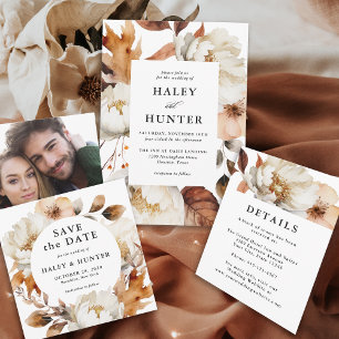 Invitación Boda floral romántico de otoño rústico