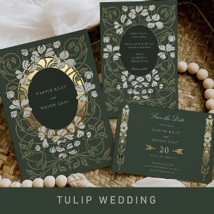 Invitación Con Relieve Metalizado Boda Art Nouveau encantado