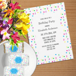 Invitación Corazones arcoiris segundo cumpleaños