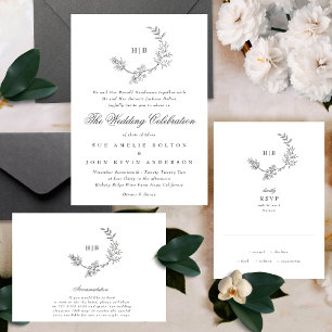 Invitación Monograma clásico de floración floral