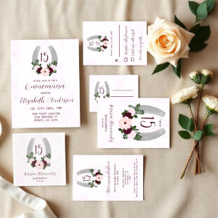 Tarjeta De Confirmación De Asistencia Floral Western Horseshoe Quinceanera