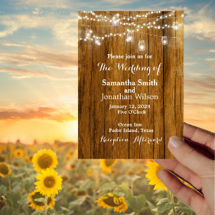 Invitación Boda Rústico de Madera Mason Jar Hanging Lights