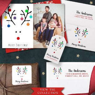 Tarjeta Festiva Modern Holiday Whimsical Masked Reindeer Christmas