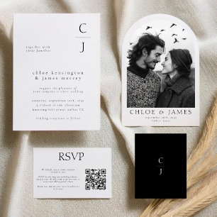 Invitación Boda Monograma Personalizado blanco negro moderno 