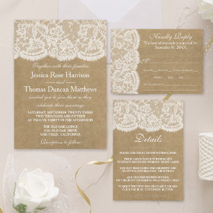 Invitación Todo En Uno La colección de Bodas Kraft & Lace