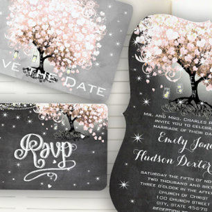 Invitación Mason Jar Pink Chalkboard Heart Leaf Tree