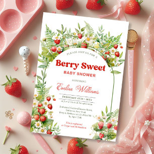 Pegatina Redonda Watercolor Woodland Strawberry Berry Sweet