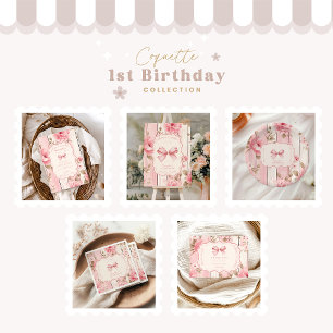 Tarjeta De Agradecimiento Floral Bow Fancy ONE Chica Primer cumpleaños