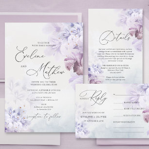 Invitación Blanquecino de color púrpura lila polvoriento prim