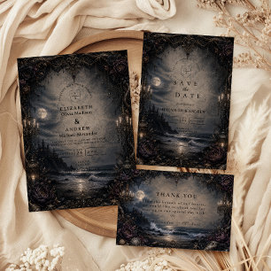 Tarjeta De Confirmación De Asistencia Boda de Romance Costero Oscuro
