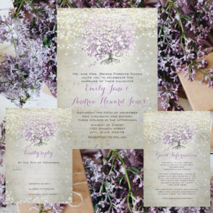 Invitación Mason Jar Lavender Heart Leaf Tree Boda
