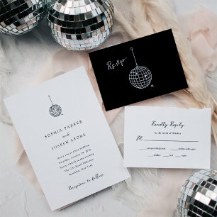Tarjeta De Confirmación De Asistencia Boda Black Minimal Disco Ball   Elección de comida