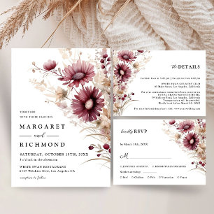 Tarjeta De Agradecimiento Duste Burgundy Floral Flor Floral Boda Gracias