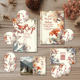 Tarjeta De Recepción Boda de QR Code Vintage Floral Art Nouveau