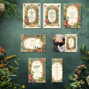 Tarjeta De Confirmación De Asistencia Boda de Art Nouveau floral vintage