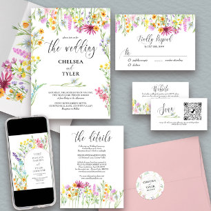 Pegatina Redonda Boda de flores silvestres Novia Groom Nombres Flor