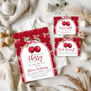 Invitación Cherry Red Coquette Bow Chica Baby Shower
